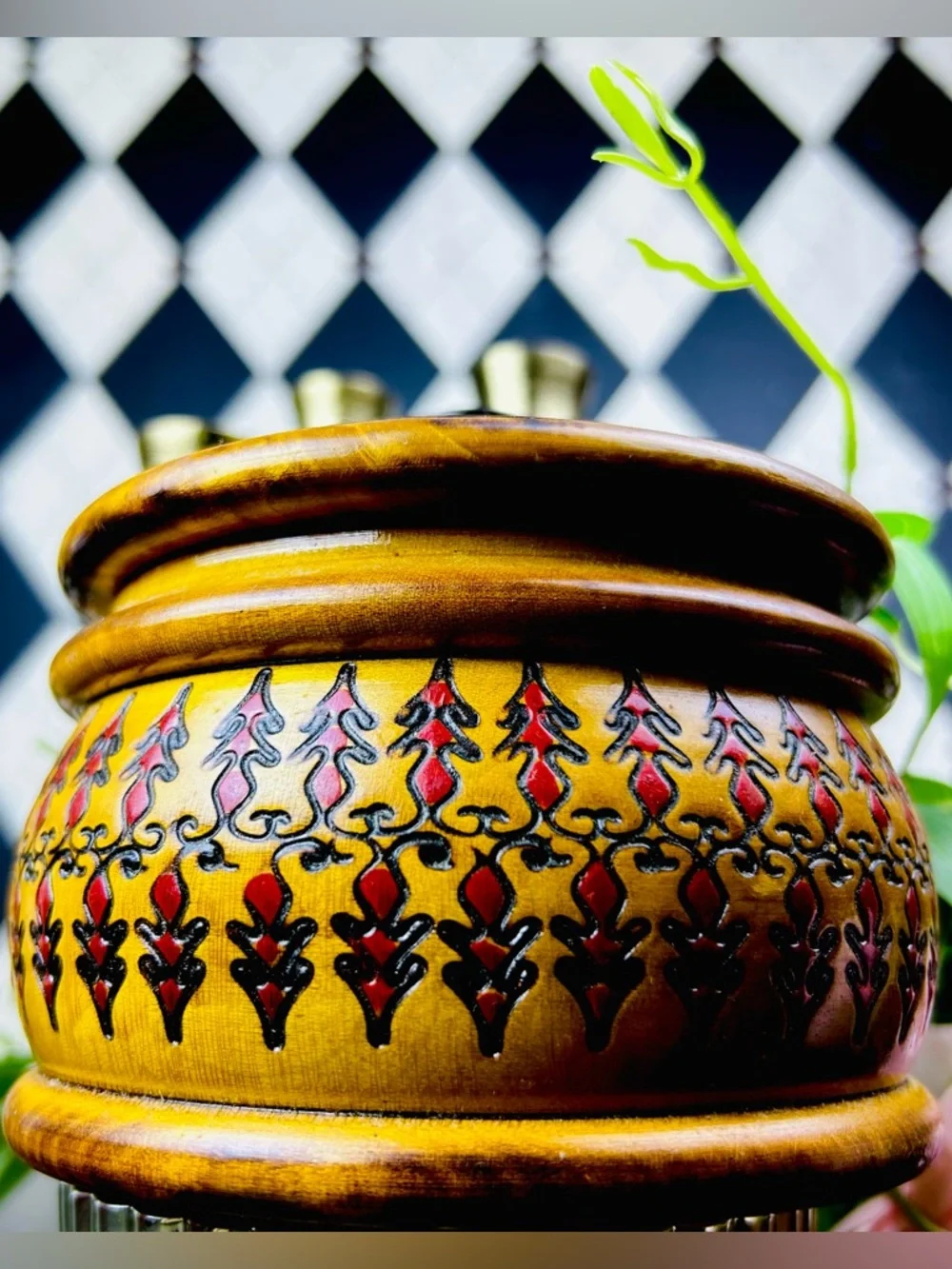 Romanian Wooden Box Hand Carved Poiana Brasov Folk Art Lidded Container Etched